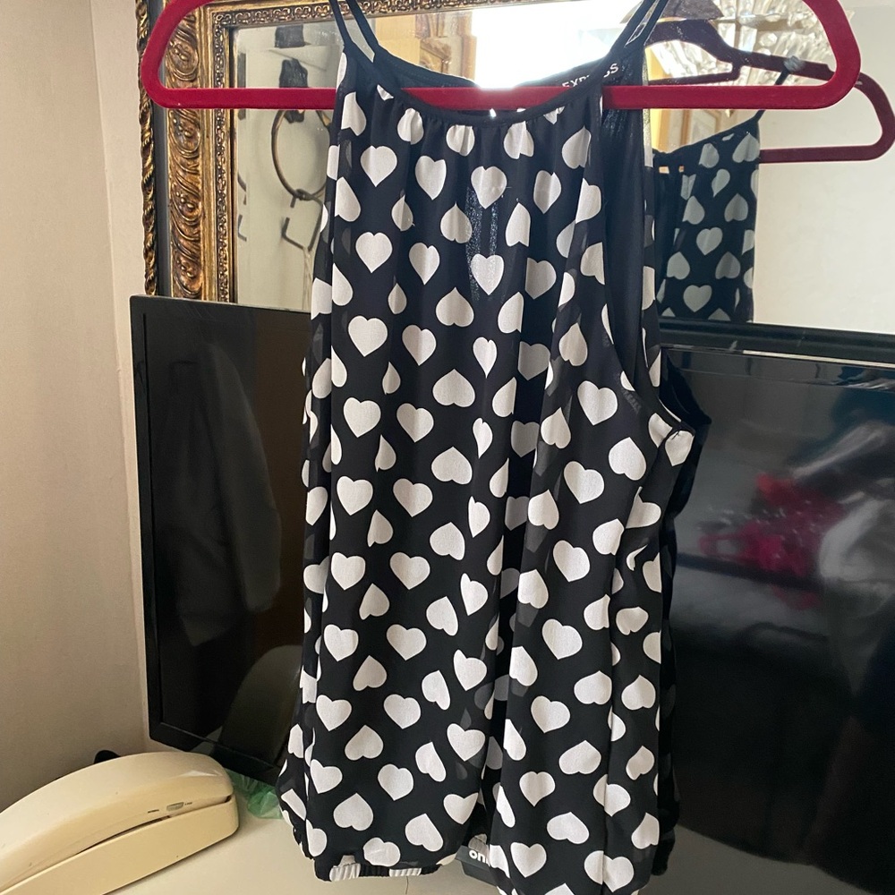 Express Black and White Heart Print Tank Top